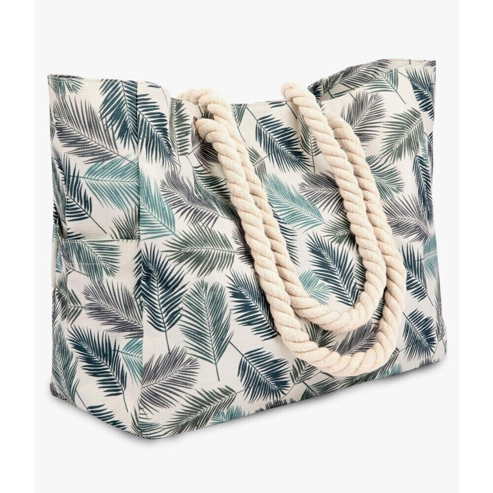 Beach Bag Large Tote Bags for Women Waterproof Sandproof Feather Print Canvas